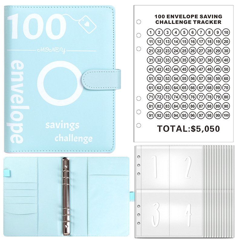 100EnvelopeChallengebinder pareja ahorro de dinero ahorro desafío sobre cuaderno de cuentas de mano de hojas sueltas