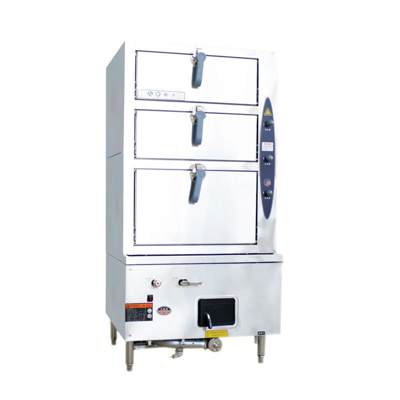Gabinete de vapor de marisco de gas comercial de tres puertas de cocina horno de vapor de metanol vapor de vapor de calor eléctrico de pescado vapor de gas natural licuado