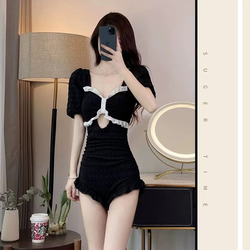 Traje de baño de una pieza Correa conservadora Halter cintura alta falda adelgazante impresa moda sexy traje de baño puro