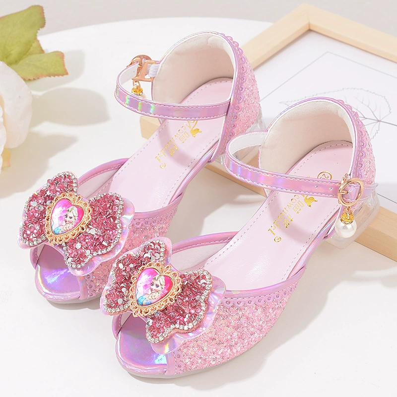Летние туфли принцессы Аиши хрустальные туфли на пятке Золушка для девочек Сандалии блестящие детские туфли на высоком каблуке для девочек сандалии