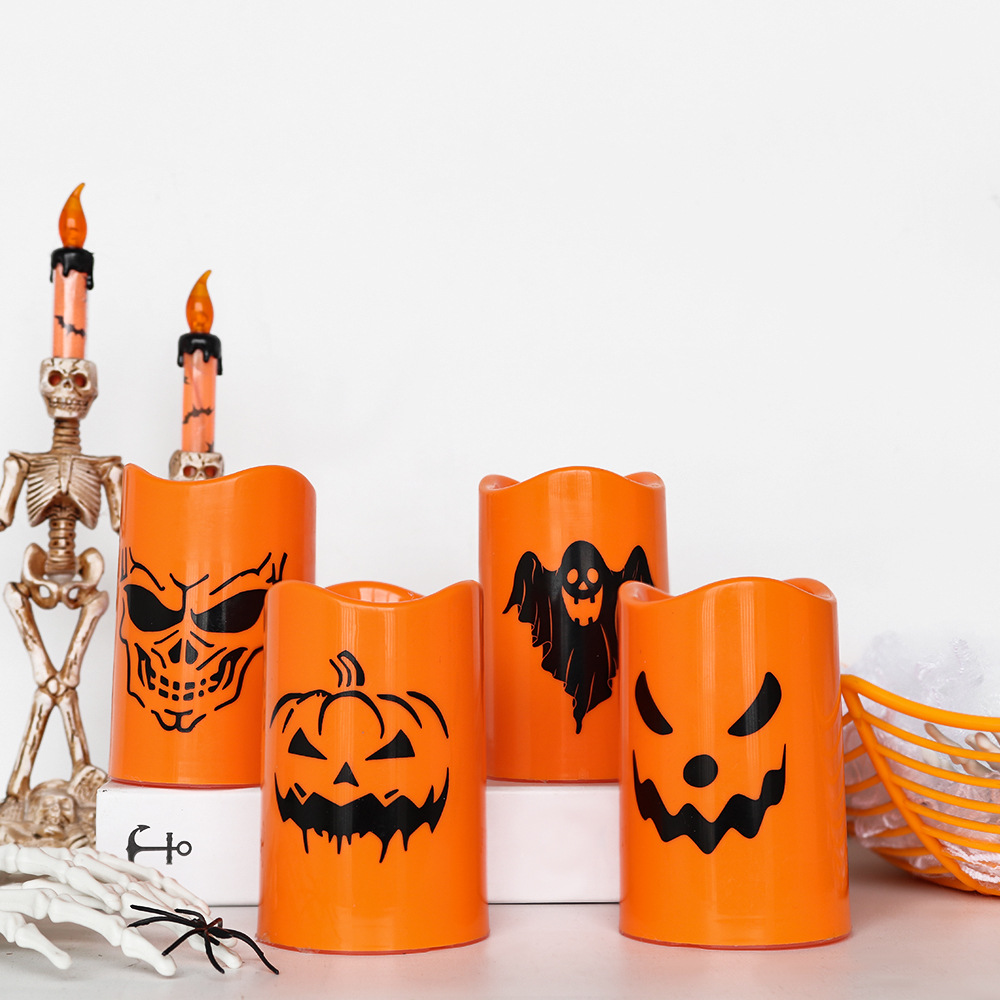 Transfronterizo al por mayor de Halloween LED lámpara de vela electrónica esqueleto patrón fantasma diseño de lámpara de noche decoración lámpara de calabaza