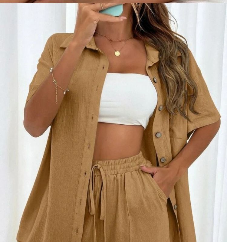Casual Women's Shorts Set Two Piece Solid Colour Summer Outfit_voghion.com