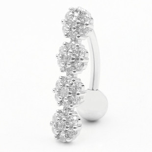 Europe and the United States New 925 silver belly button ring inverted diamond four even small flower belly button nail puncture jewelry manufacturers wholesale