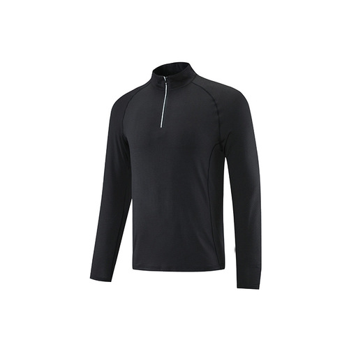 Quick-dry Pro Muscle Cross-border Long-sleeve T-shirt for Men, Stand-up Collar, Solid Color, Reflective Strips, Sports Fitness Basketball Soccer Wear