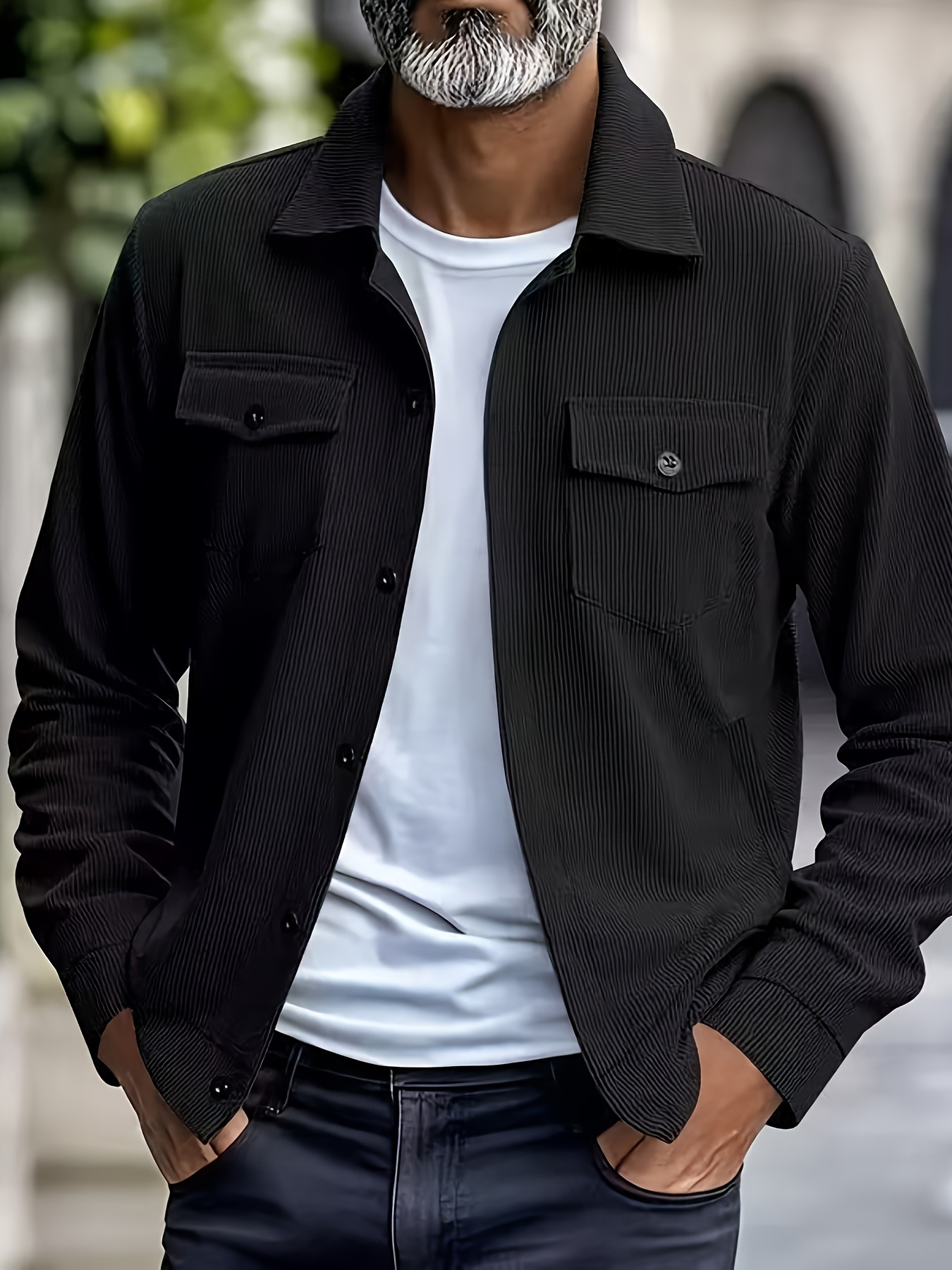 Men's Heavyweight Corduroy Jacket - American Style Stand Collar Multi-Pocket Casual Coat For Autumn_viptrois.com