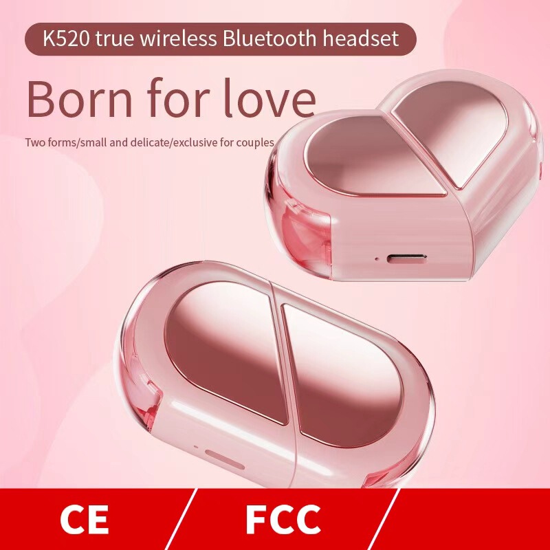 Cross-Border New Creative Rotatable K520 Bluetooth Headset K521 Heart-Shaped Tws Mini Wireless Earphones Transformable