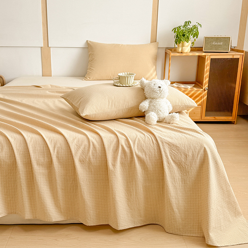 Sábana de algodón lavado de algodón de una sola pieza de algodón 100 dormitorio de estudiantes edredón de celosía individual funda de almohada de tres piezas 3