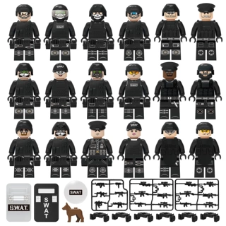跨境批发L-21 18款黑色特警军事积木人仔小颗粒拼插警察玩具袋装