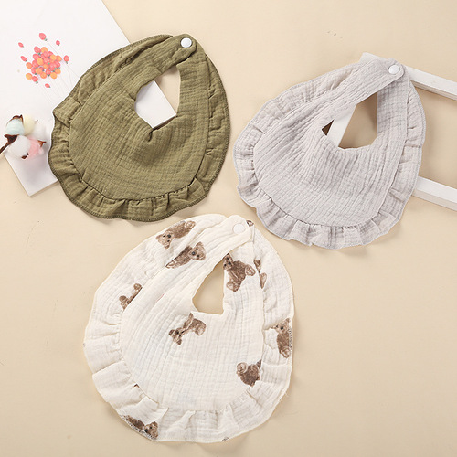 European and American cross-border baby pure cotton bibs printed cherry rainbow ruffled baby bib cotton gauze bib 