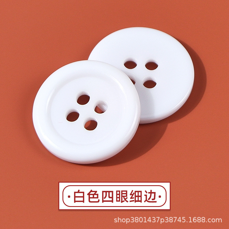 Botón de pan de cuatro ojos Camisa blanca y negra Cortavientos Botón de resina Botón de resina de dos ojos Botón de pan de cuatro ojos con borde fino transparente