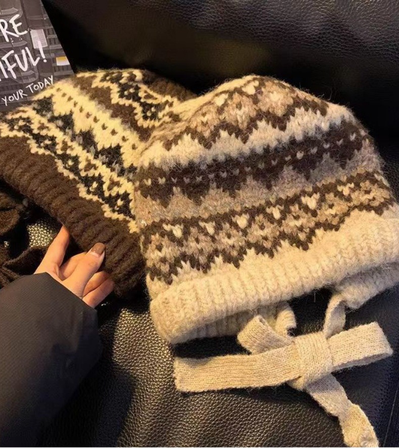 Nouveau chapeau de sac à double usage, protège-oreilles tricoté de style rétro pour pêcheur chaud, chapeau de style ethnique avec sangles, chapeau en laine_voghion.com