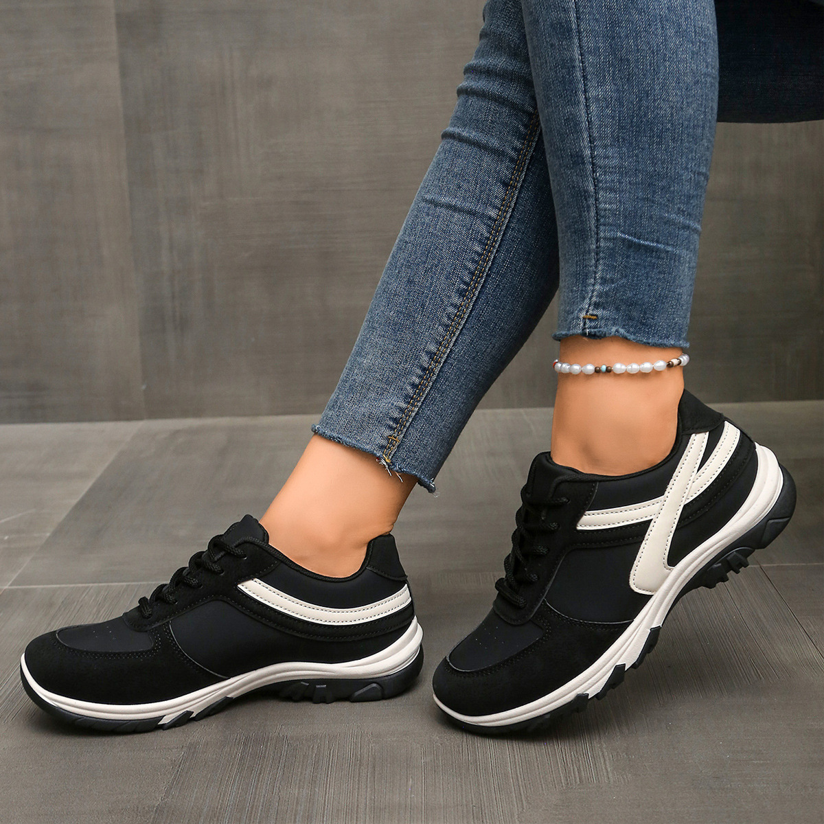 Women's Color Block Lace Up Athletic Shoes Comfortable Casual Running Spring New Ready For Immediate Shipment_voghion.com