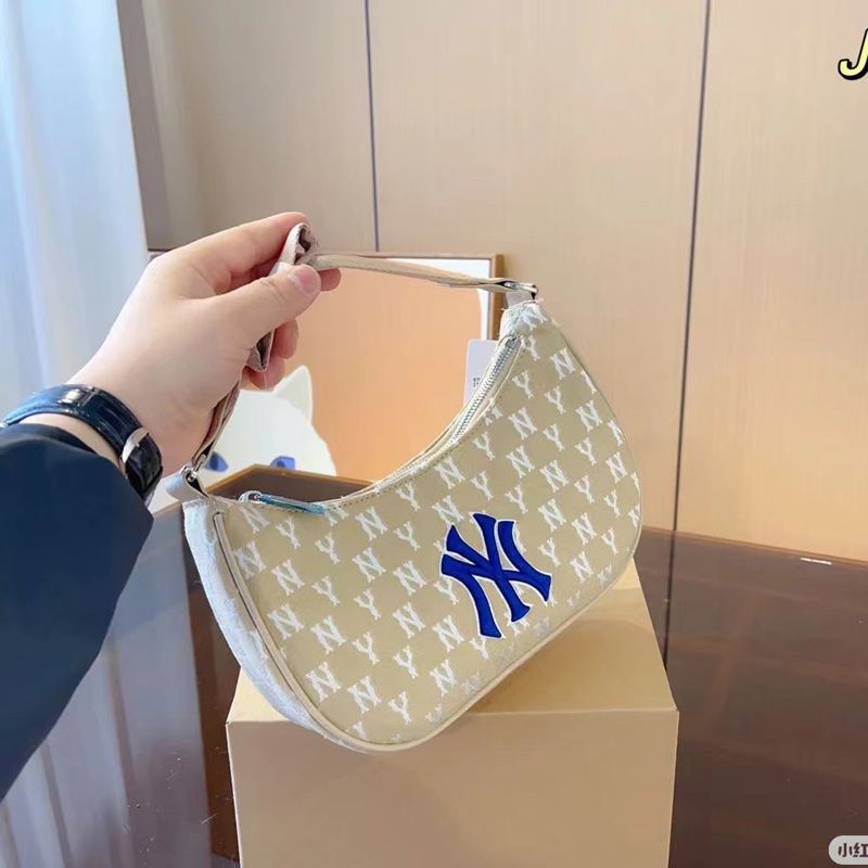 韩国MLB复古老花腋下包NY时尚手提单肩包情侣百搭休闲通勤饺子包|undefined