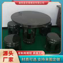 石桌石凳居家庭院石雕摆件大理石复古石材坐凳棋盘圆石桌椅