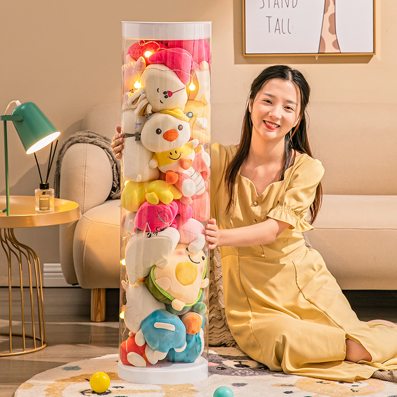 Plush Toy Doll Fabric Enlarged Toy Storage Bin Rotating Transparent PET Storage Tub Basket Magic Cylinder
