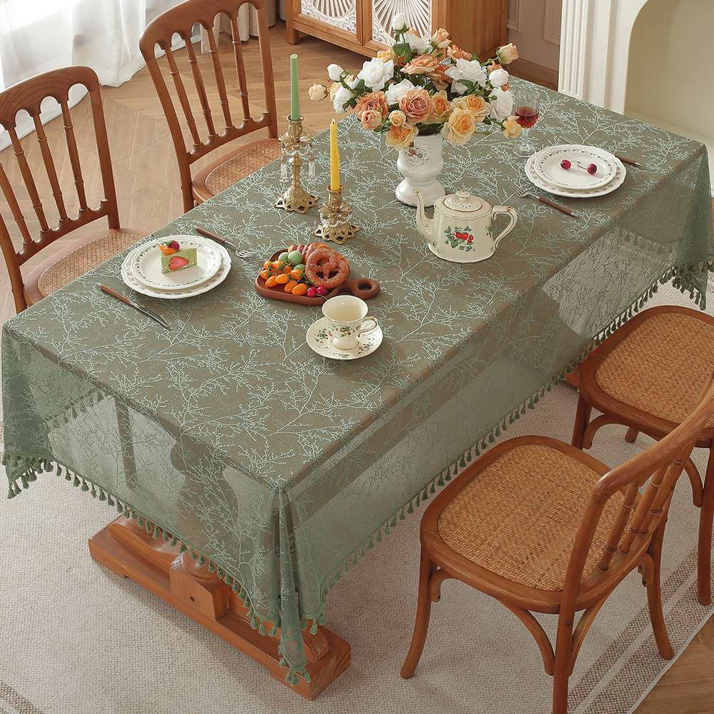 American Retro Dining Table Green Hollow Tablecloth Coffee Table Tablecloth Simple Tassel Home Fabric Manufacturer Wholesale Ready Stock