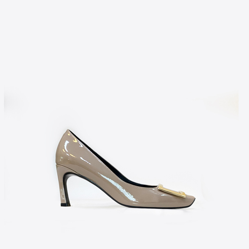 2026 Early Spring New Model Rv Patent Leather Square Buckle High Heels Workplace Commuting Ol Shallow Mouth Cowhide Single Shoes for Women Wholesale