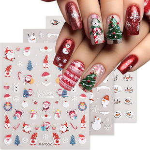 Zhengxiang New Christmas Nail Art Stickers Wholesale Cross-Border European and American Hot Selling Snowman Christmas Gift Nail Stickers