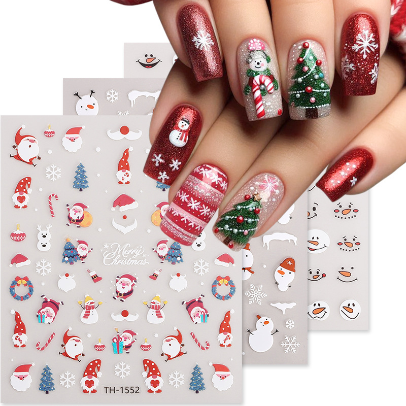 Zhengxiang New Christmas Nail Art Stickers Wholesale Cross-Border European and American Hot Selling Snowman Christmas Gift Nail Stickers