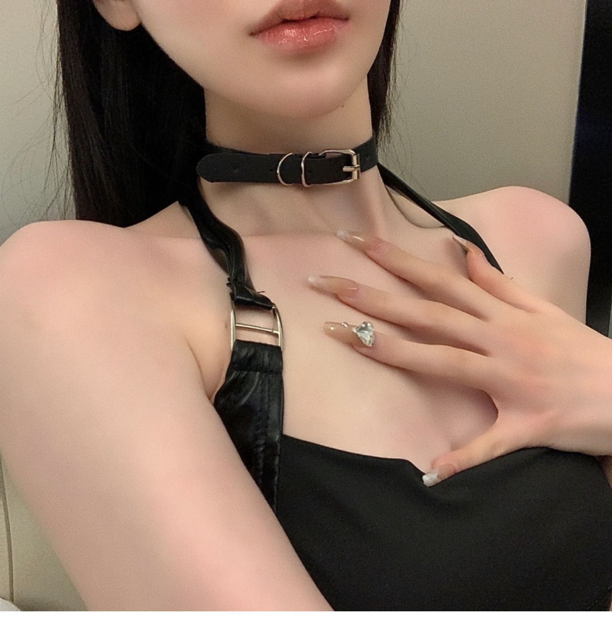 Fun lingerie uniform sweet and cute girl bow elastic band lace big bell collar accessories for women_voghion.com