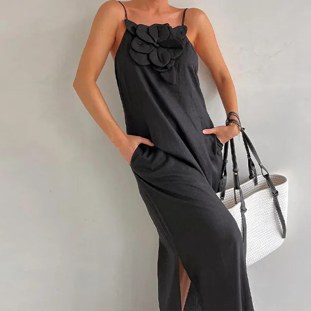 Women's Strap Dress Streetwear Strap Sleeveless Solid Color Flower Maxi Long Dress Holiday Daily display picture 4