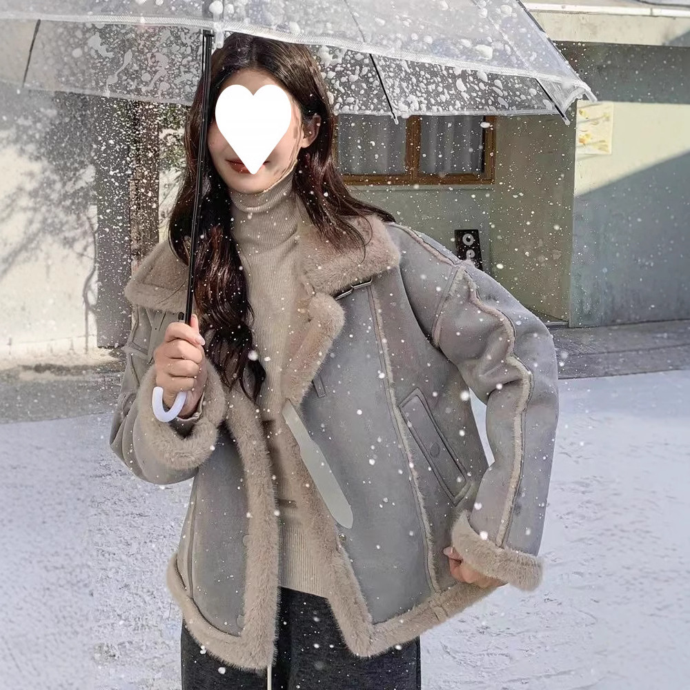 헤이즈 블루 람스울 코트 여성의 가을과 겨울 잘 보이는 인기있는 모피 스웨이드 코튼 패딩 코트