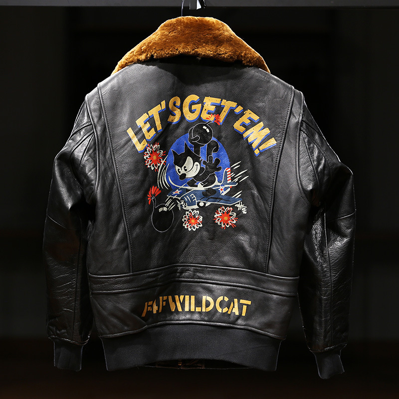 Filimao G1 Sea and Air Pilot Genuine Leather Jacket Men's Casual Wool Collar First Layer Cowhide Leather Jacket