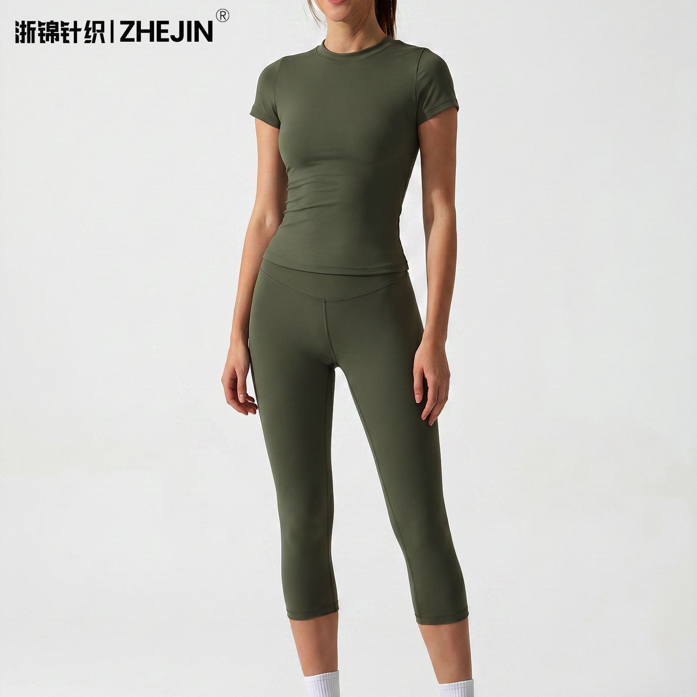 Deportes al aire libre transfronterizos pantalones de manga corta y pantalones largos de siete puntos, pantalones de velocidad seca, cintura alta y caderas levantadas, juegos deportivos para mujeres de verano ropa de yoga de fitness