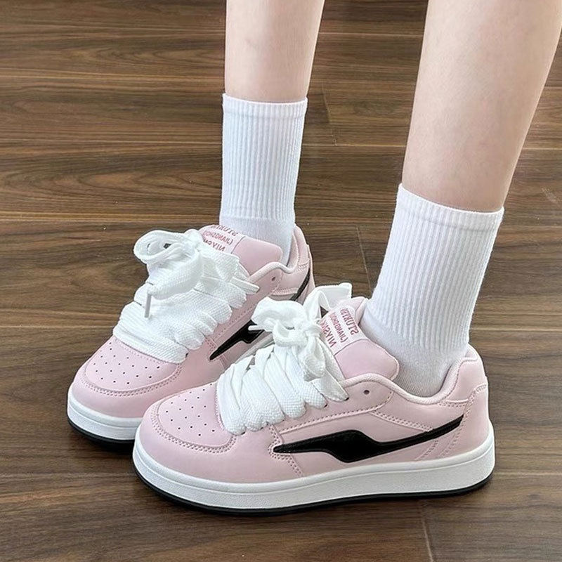 韓国版のニッチなピンクのパンシューズ女性用イントレンド2025春新入生多用途カジュアルスニーカー白靴|undefined