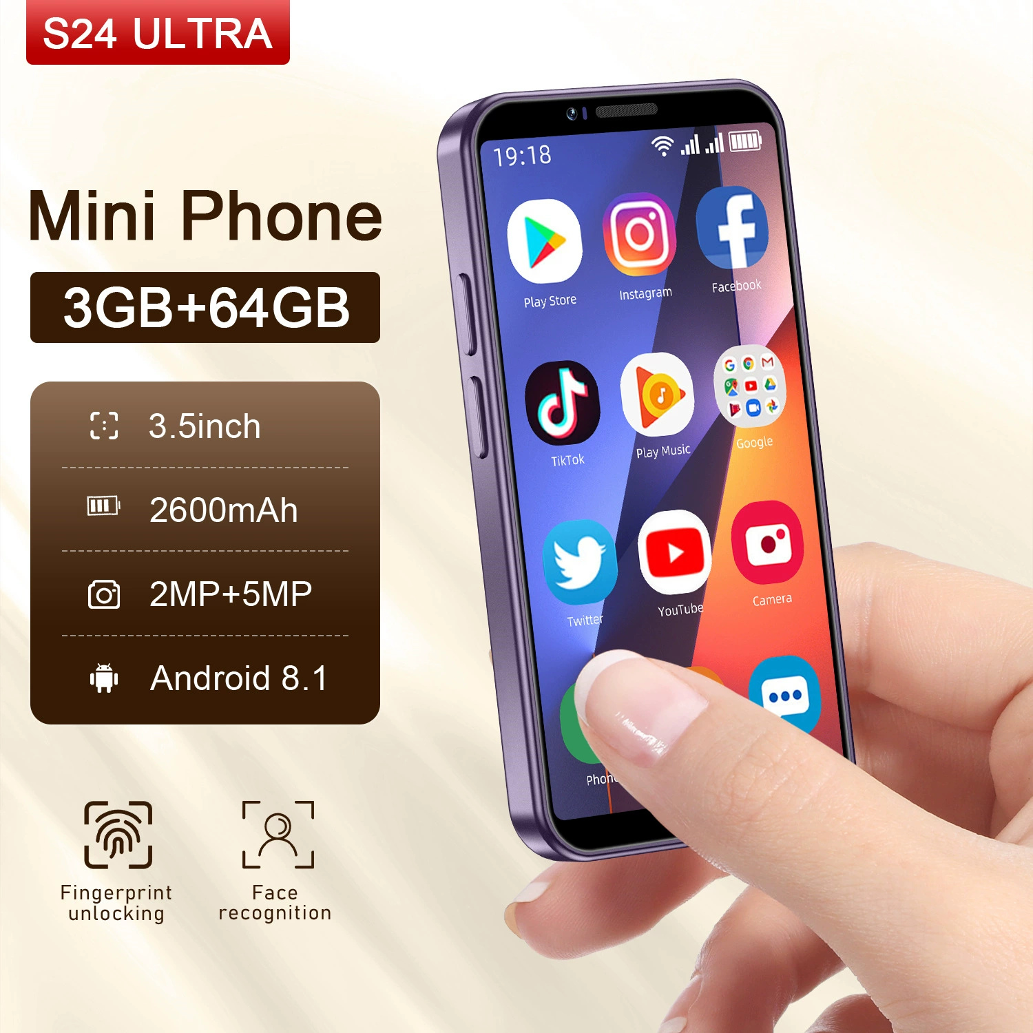 Маленький мобильный телефон S25, Android, 4" широкий экран