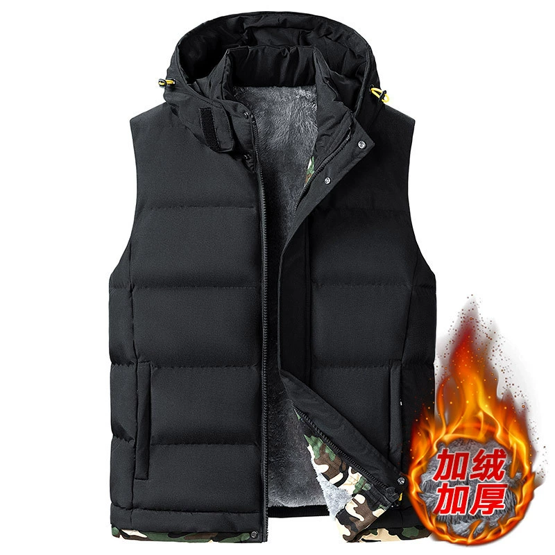 Осенне-зимний пуховый жилет больших размеров для мужчин со съемным капюшоном, спортивная хлопковая куртка, жилет без рукавов из овечьей шерсти, утолщенный для защиты от холода.