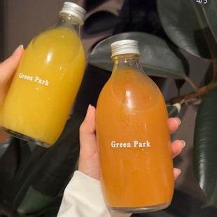 Wholesale Transparent Beverage Milk Tea Coffee Bottle Sealed with Lid 350ml Transparent Glass Salt Water Bottle Enzyme Glass Bottle