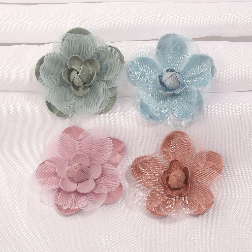 Korean-style heart-shaped yarn flower brooch DIY handmade brooch, hat, shoe, fabric flower wholesale, clothing accessories manufacturer