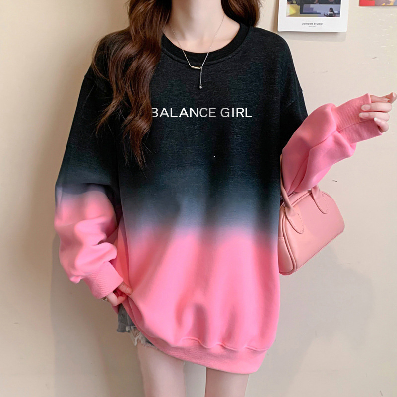Sweatshirt À Capuche Femme Gradient Loose Style Décontracté_voghion.com