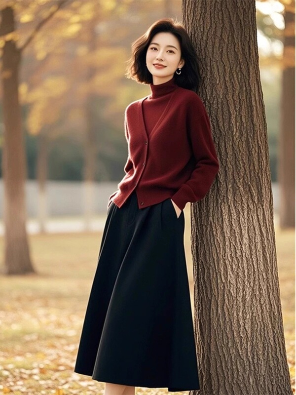 中年妈妈高端时尚搭配一整套高级感秋装气质减龄针织毛衣裙子套装|undefined