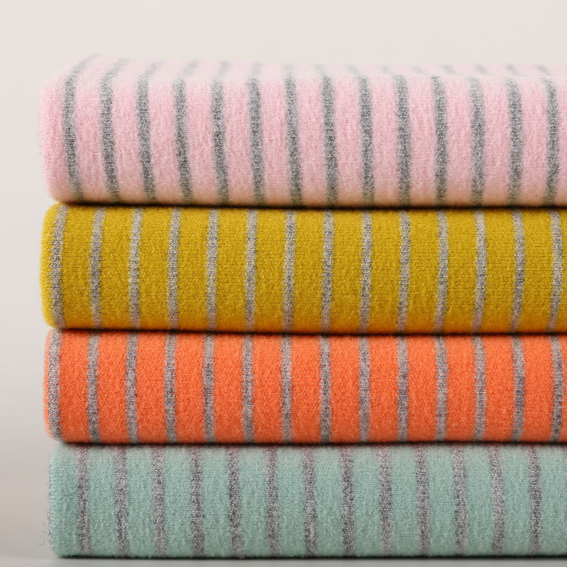 双面条纹蚕丝德绒 色拉拇兔毛绒针织面料 服装打底衫家居睡衣面料