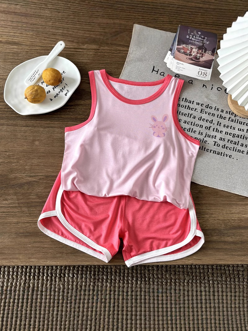 Chaleco lindo delgado modal de verano para niños de dos piezas sin mangas, los niños pequeños y medianos pueden usar ropa de hogar de verano