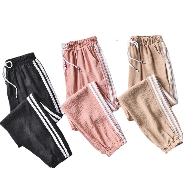 Estilo coreano verano ol elegante de las mujeres pantalones harem delgada suelta adelgazamiento estudiante casual deportes pantalones sueltos de las mujeres pantalones atados en tobillo image 6