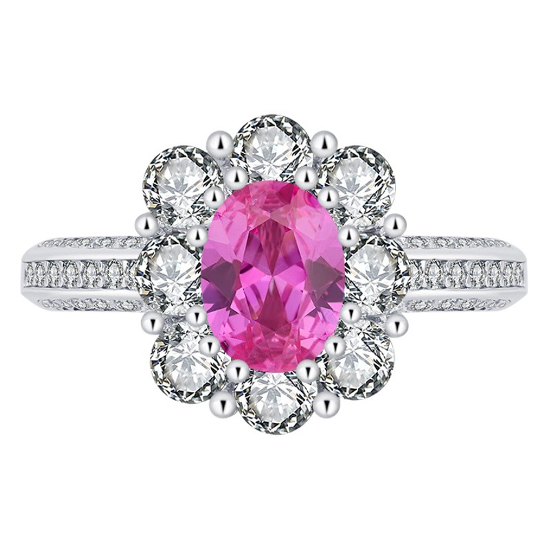 Zhuang Sheng joyería S925 plata simulación turmalina verde Rosa tesoro rojo color huevo de Paloma 3 quilates Vintage anillo piedra principal 6*8