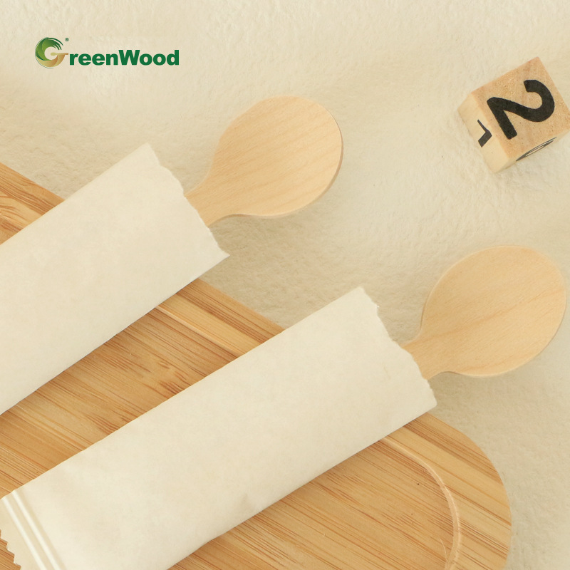 100mm desechable cabeza redonda de embalaje independiente cuchara de helado bolsa única cuchara de helado de abedul