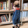 Children's set, denim overall, trousers, 2023, Korean style, Chanel style