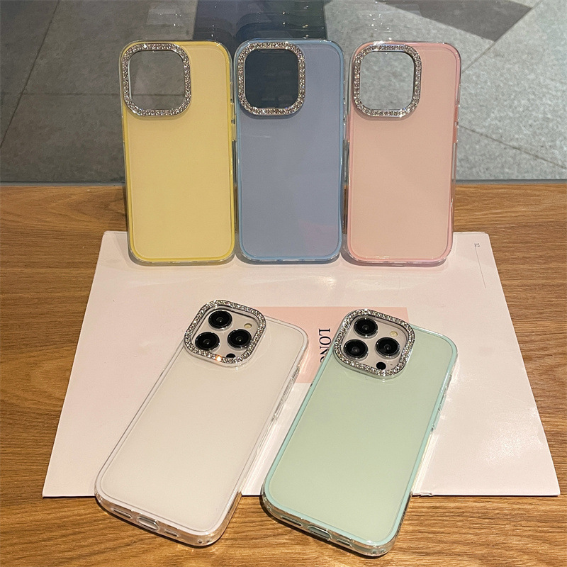 Marco de lente de diamante completo simple para iPhone16ProMax Premium 14 Apple 15 funda para teléfono móvil 13 modelos de pareja 16