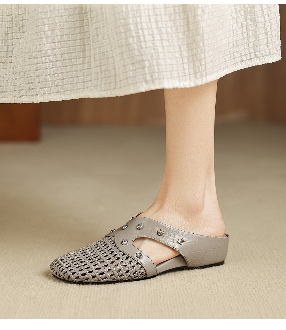 Dép sandal nữ quai chữ V phong cách vintage, mũi kín, đế xuồng thoải mái — đen chi tiết 12