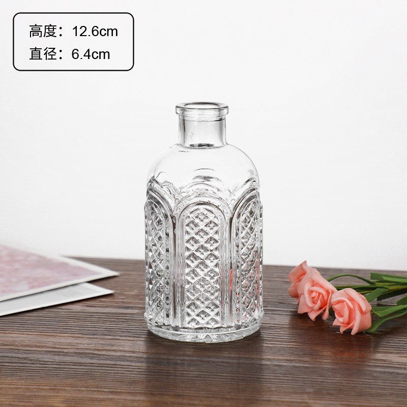 外国貿易卸売ライト高級ハイエンド小さな花瓶セットレトロレリーフフラワーアレンジメント装飾品透明ガラス花瓶|undefined