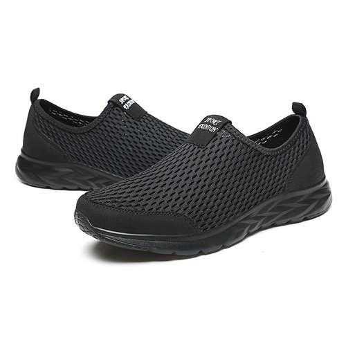 Cross-border men's four-season low-top woven mesh shoes, lightweight running shoes for men, large size, slip-on, drop shipping