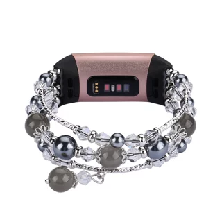 适用fitbit charge2/3/4/5手表带小众玛瑙水晶手工串珠链吊坠表带