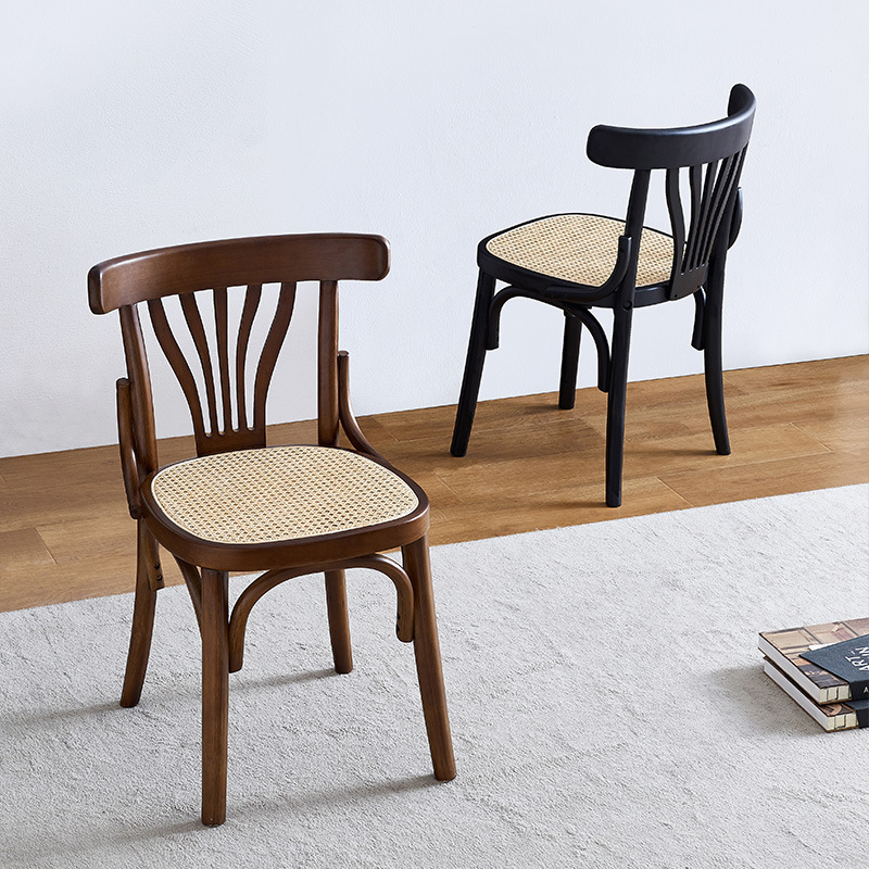 美式藤编餐椅实木创意休闲餐凳民宿客厅酒店圆凳靠背设计师化妆椅|ms