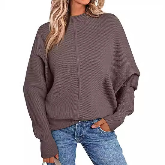 Amazon Cross-border Round Neck European and American Batmobile Sweater Autumn Knitted Women's Loose Oversized Women's Sweater