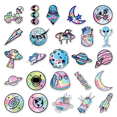 50 pieces of laser outer space graffiti personalized cross-border cartoon universe planet DIY skateboard luggage stickers waterproof