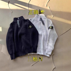跨境欧美STONE石头拉链开胸立领徽章机能针织毛衫秋冬男女款ius